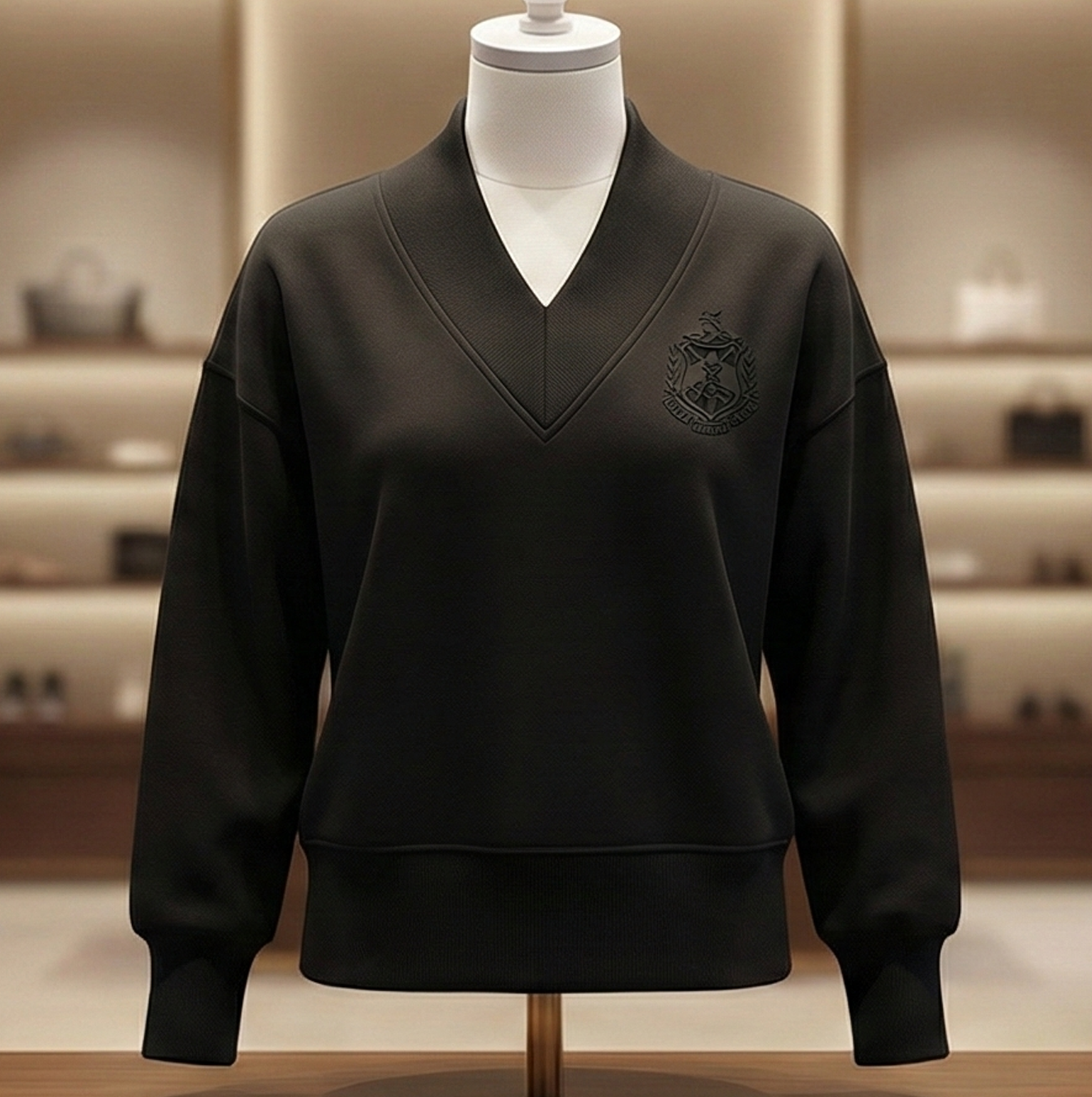 Delta Sigma Theta Blouse with Embroidered Shield in Black