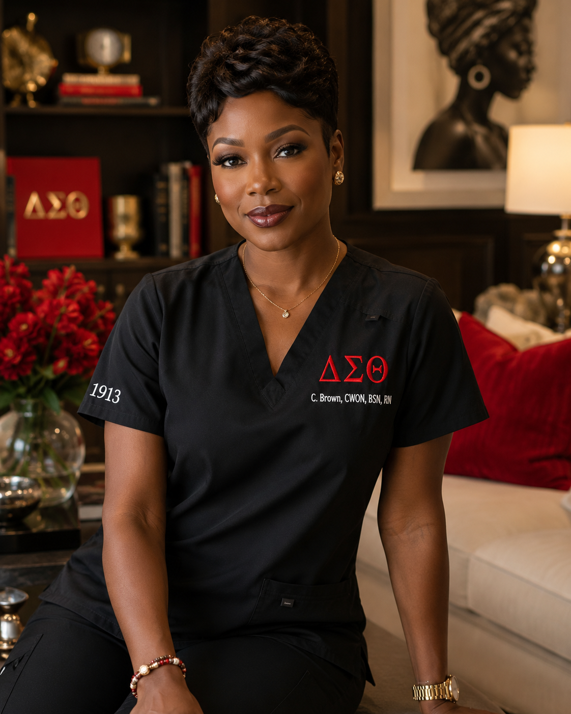 Personalized Delta Sigma Theta Statement Scrub Top (w/Symbols)