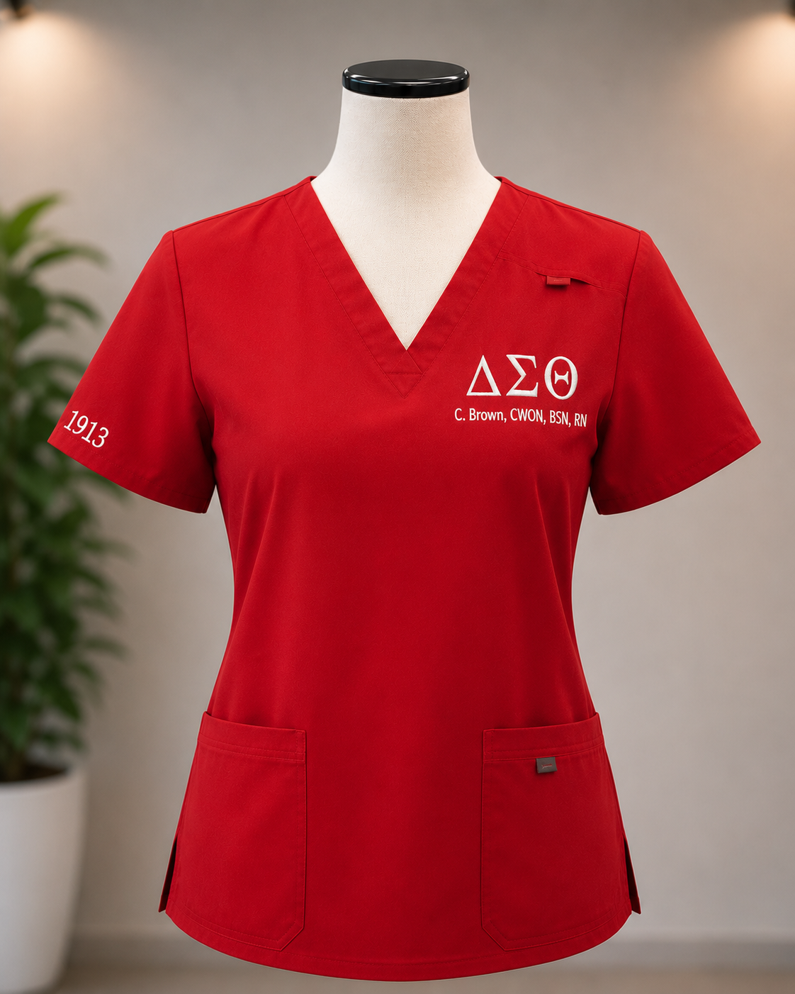 Personalized Delta Sigma Theta Statement Scrub Top (w/Symbols)