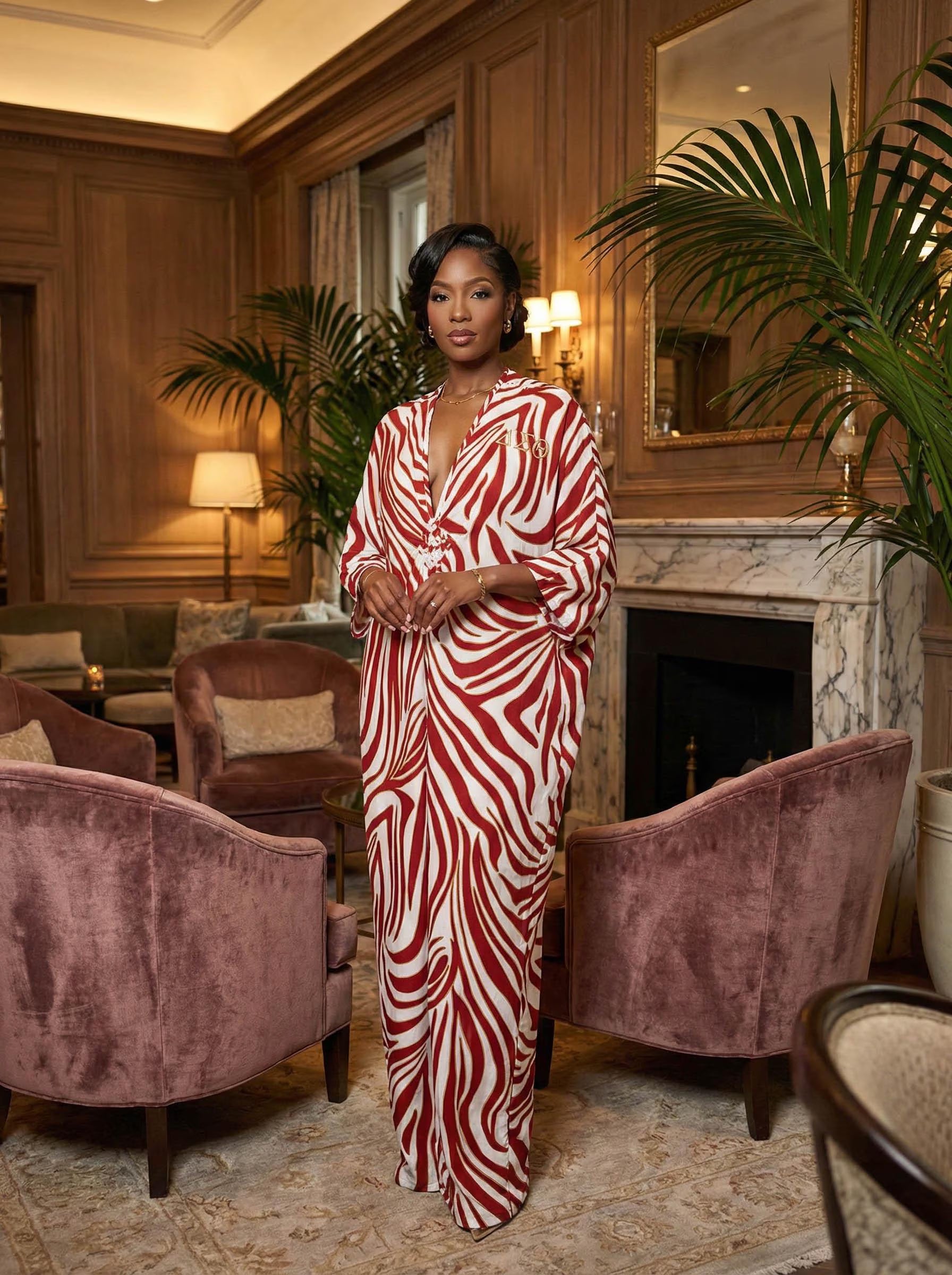 Delta Sigma Crimson and Cream Dreams Kaftan