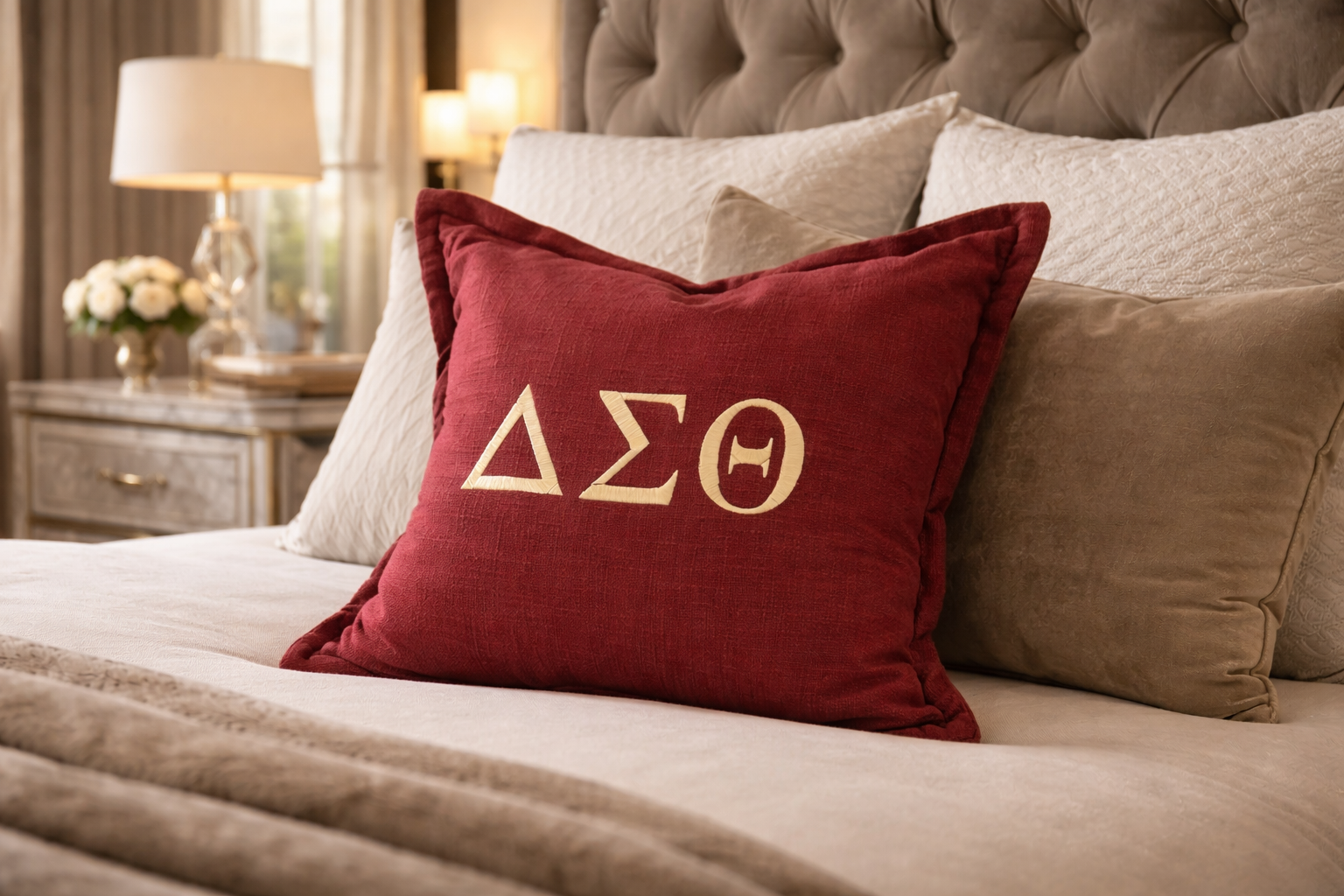 Crimson and Cream Dreams Throw Pillow